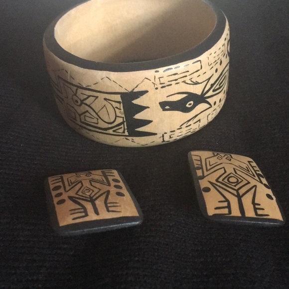 Jewelry - Hand carved bracelet and earrings
